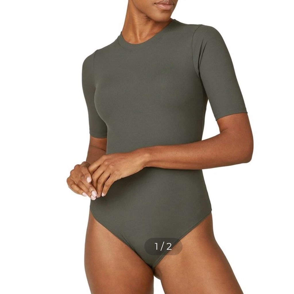 Spanx Suit Yourself Ribbed Crew Neck Short Sleeve Smoother Bodysuit Brown Size S